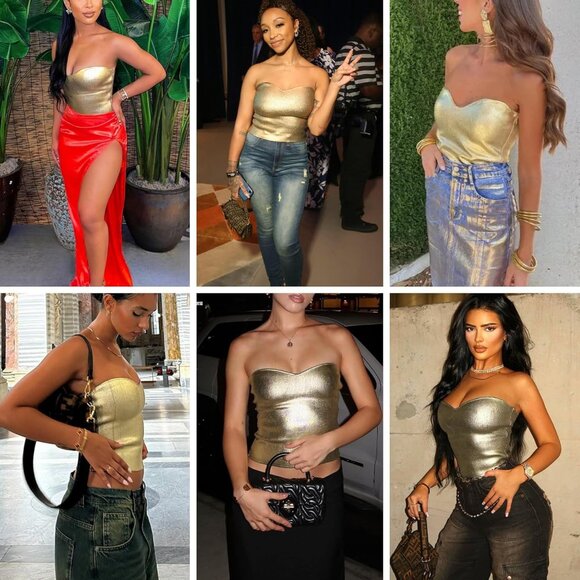 Women’s Metallic Silver Tube Top Strapless Crop Top Sexy Rave Festival Wear - Picture 5 of 7